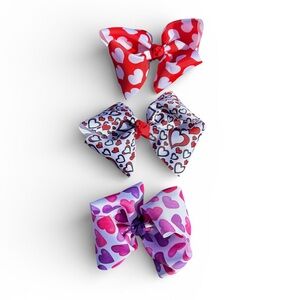 Girls Valentine Hair bows lot of 3 pinch alligator clip 5-6” long